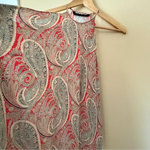 Zara|Vibrant Paisley Halter Mini Dress Tunic Lightweight & Flowy for Summer Sz M - Picture 5 of 7